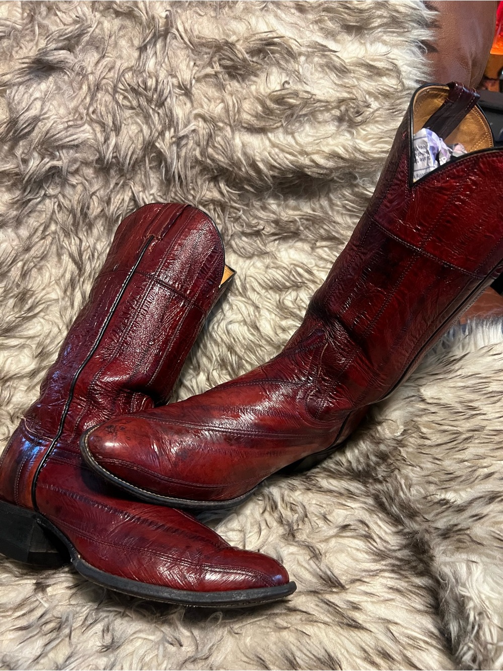 Nocona Men’s FULL EEL Deep Brownish Burgundy Leather Western Boots Sz 9 D